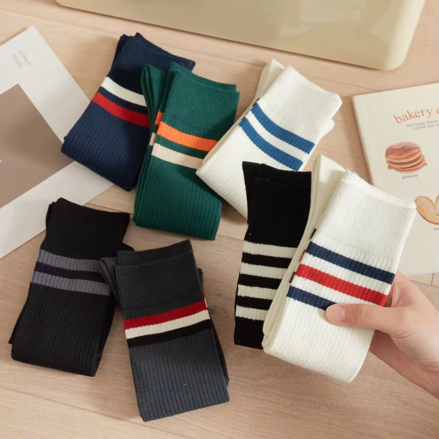 Custom Logo Cotton Socks Women's Winter Striped Long Socks Warm Thick High Socks for Girls Below Knee Vietnam Factory